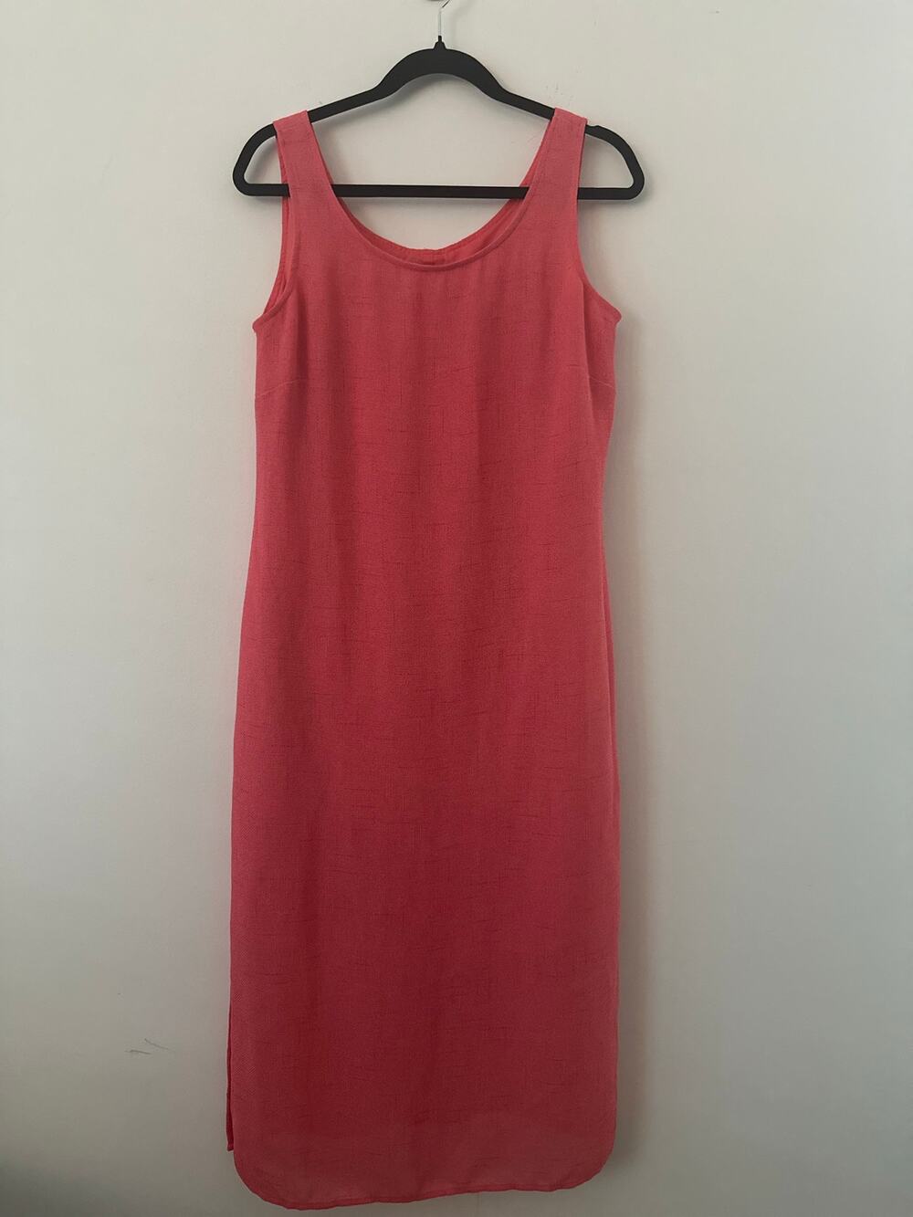 DR Linen Shift Midi Dress Womens Size 10P Coral Pink Sleeveless Summer Casual